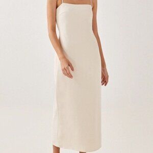 Love Bonito Cream Hermione Twist Back Midi Slit Back Slip Dress